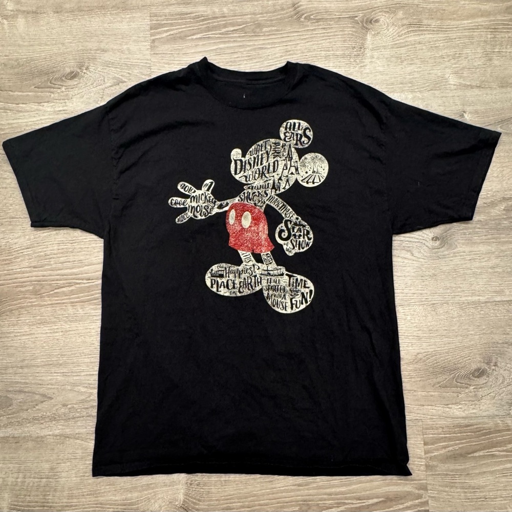 Disney Parks Black and Red Mickey Mouse Typography Tee